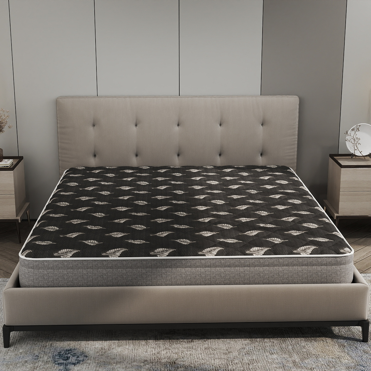 Dark Leaf Pattern Mattress Ticking Fabric – Knitted Jacquard Textile for Premium Mattress Covers