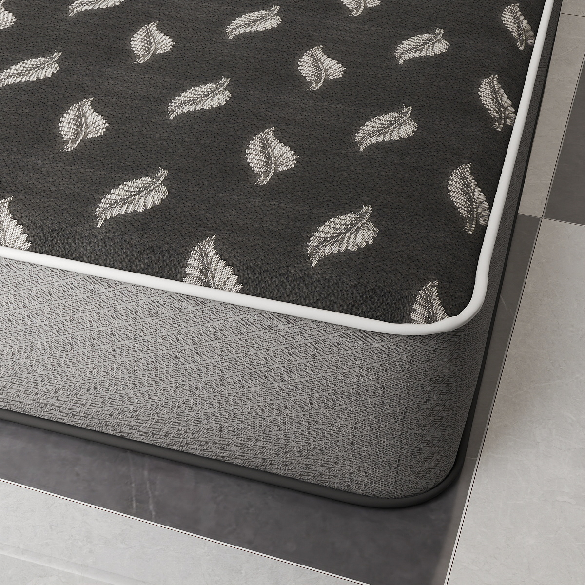 Dark Leaf Pattern Mattress Ticking Fabric – Knitted Jacquard Textile for Premium Mattress Covers