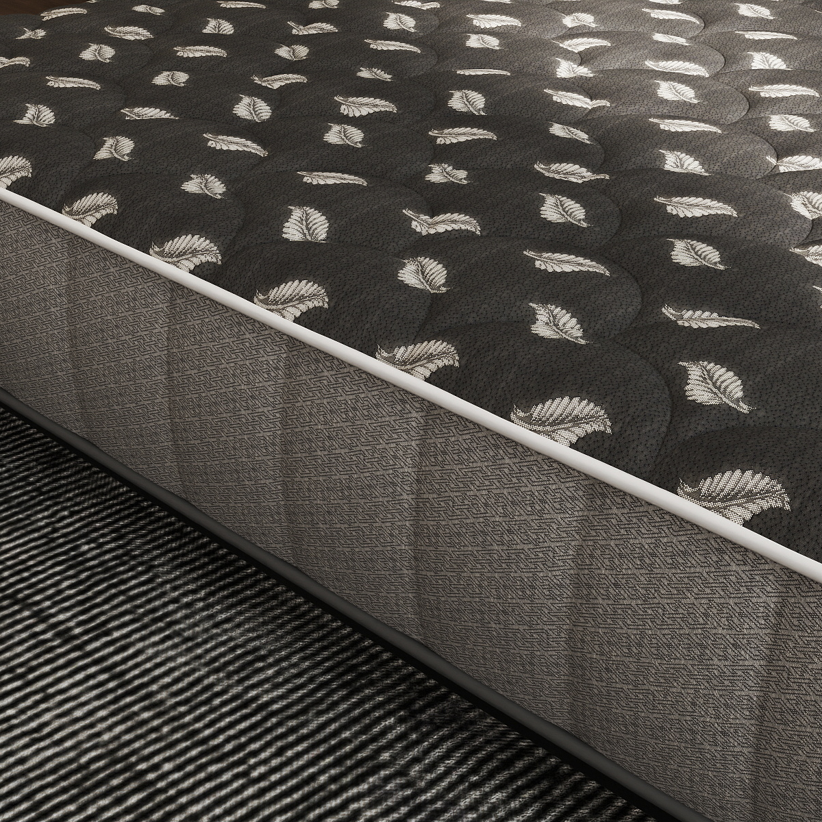 Dark Leaf Pattern Mattress Ticking Fabric – Knitted Jacquard Textile for Premium Mattress Covers