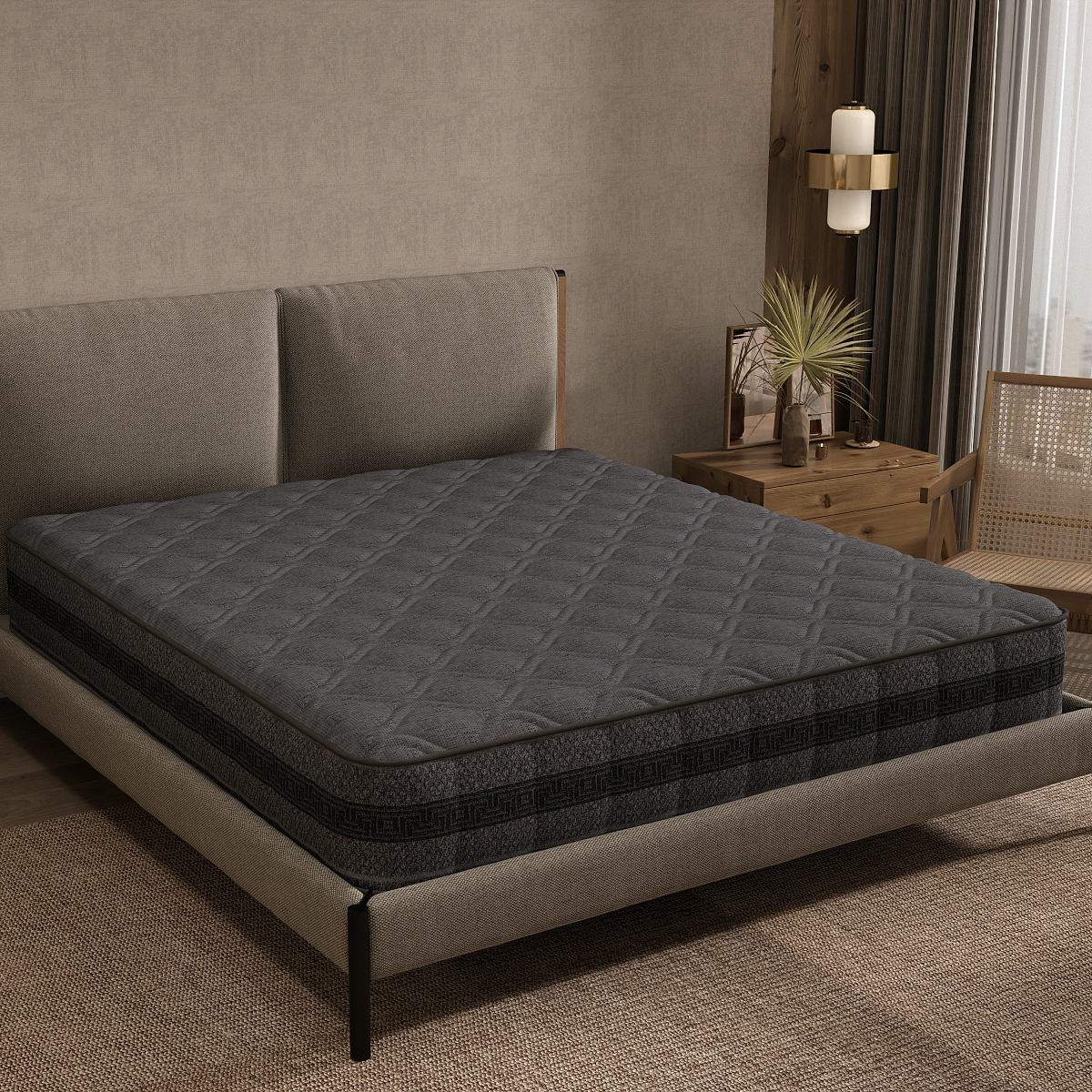 Dark Blue Geometric Knitted Mattress Fabric – Durable & Modern Ticking Material