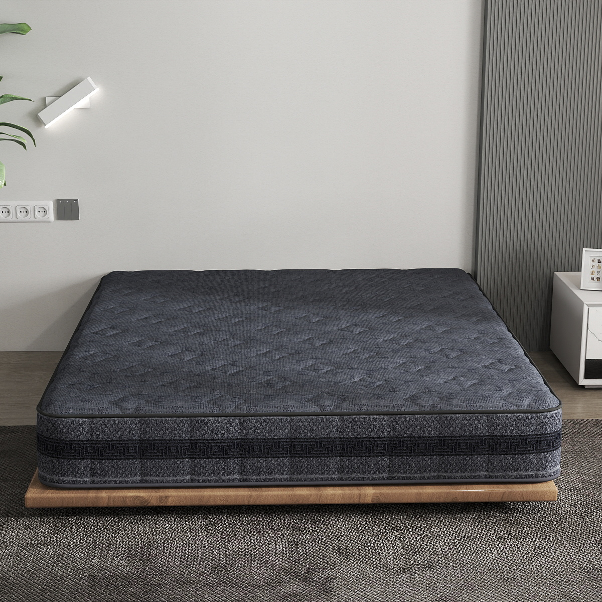 Dark Blue Geometric Knitted Mattress Fabric – Durable & Modern Ticking Material