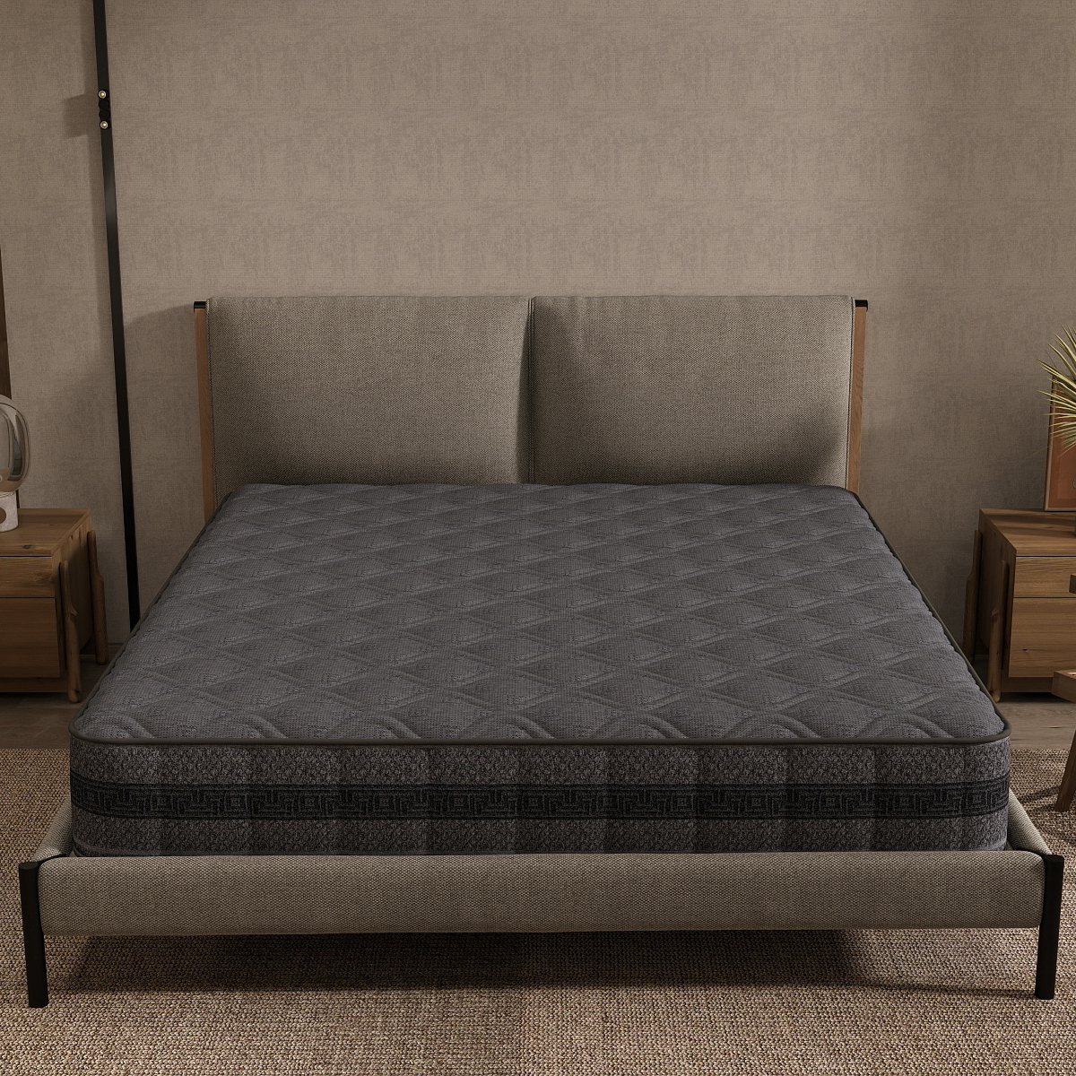 Dark Blue Geometric Knitted Mattress Fabric – Durable & Modern Ticking Material