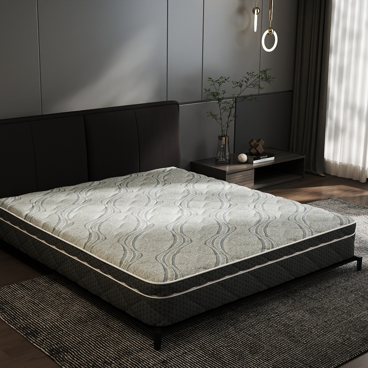 Light Grey Wavy Pattern Mattress Fabric – Soft, Durable & Modern Ticking Material